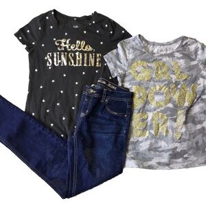 JUSTICE Girls size 14/16 16 SUNSHINE GIRL POWER T SHIRTS JEANS SET